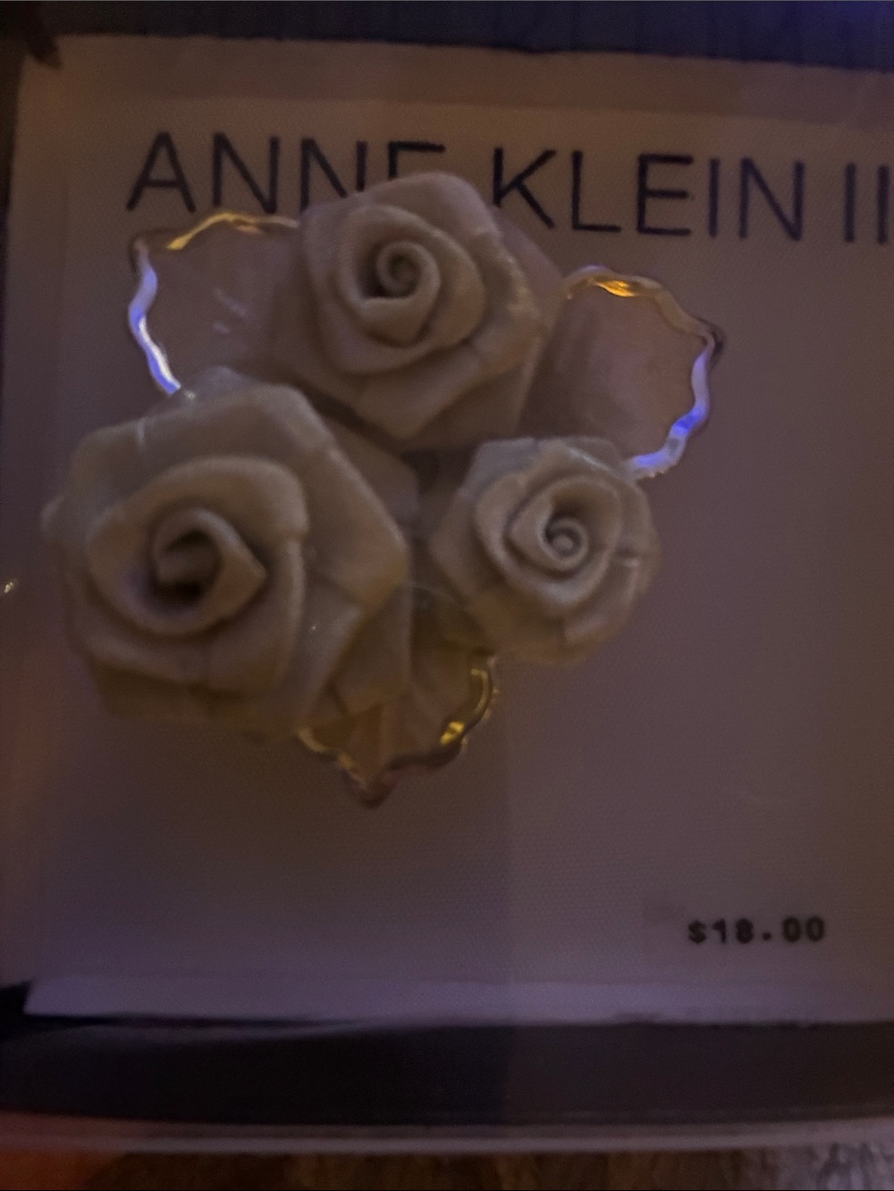 Anne Klein Cream Rose Cluster Pin with Gold Edge NWT